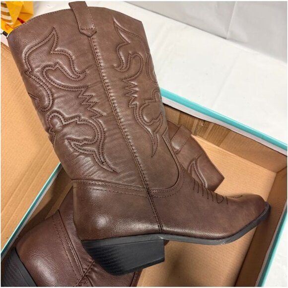 Soda Reno Western Cowboy Pointed Toe Knee High Pull On Tabs Boots Tan Size 10 - Picture 5 of 7